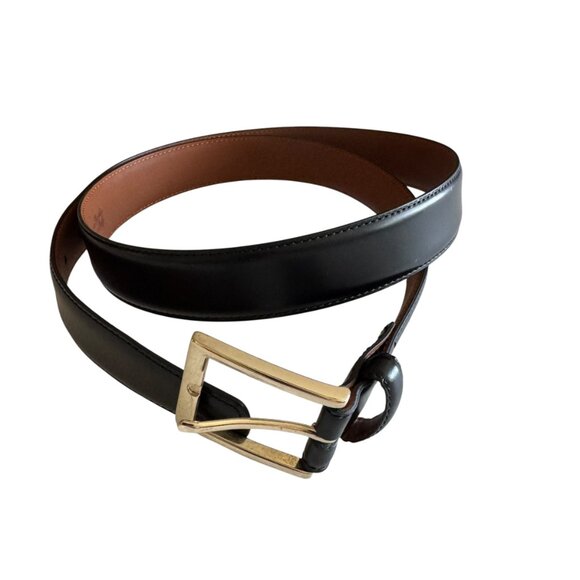 Brooks Brothers Dress Belt Size 36 Leather Black Gold Hardware Made In Italy - Picture 1 of 16
